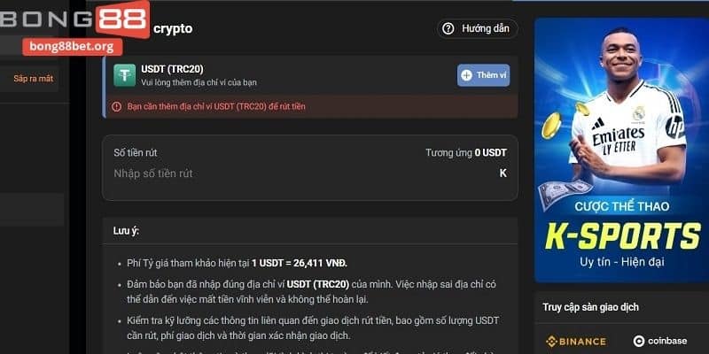 Rút tiền Bong99 qua Crypto tiện lợi và an toàn